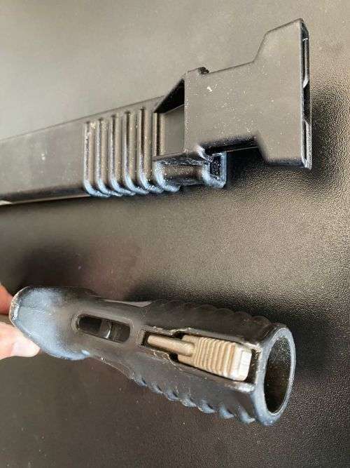 BRITISH SA 80 BAYONET-L2A1 SCABBARD WITH THE SAW EXTENDED FOR USE-THIS PRE 1986 BAYONET HAS THE EARL