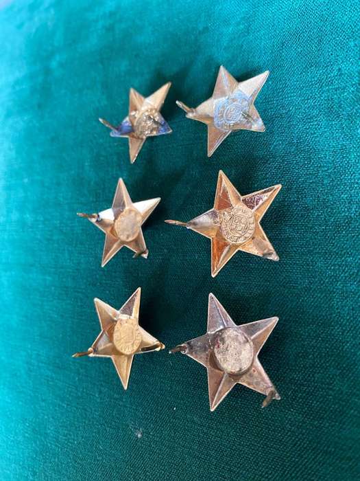 SA ARMY OFFICERS RANKS IN GILT-WORN 1960`S-1970`S- PINS COMPLETE-SOLD IN BATCHES OF 6 TOGETHER
