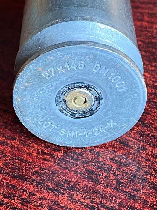 27X 145 SPENT CARTRIDGE-HEIGHT 14,5 CM-DIAMETER TOP 27MM-BOTTOM 34 MM