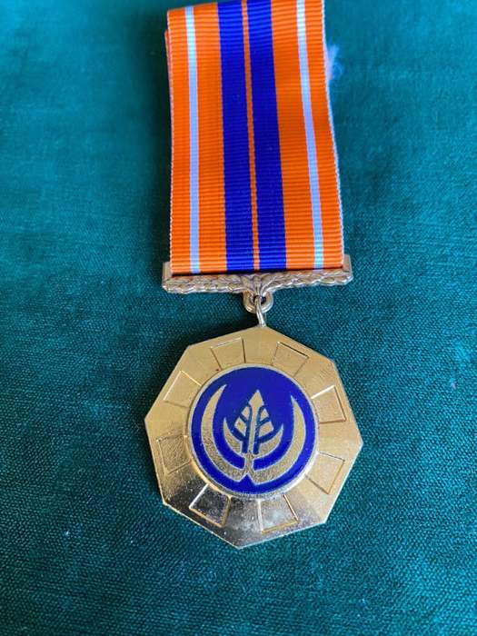 FULL SIZE PRO PATRIA MEDAL-SWIVEL SUSPENDER WITH LOW NO-ENAMEL BLUE ROUNDEL