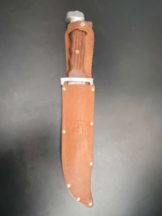 VERY LARGE ORIGINAL BOKER/SOLINGEN GERMANY,BOWIE KNIFE WITH LEATHER SHEATH-OVERALL LENGTH 34,5 CM-GO