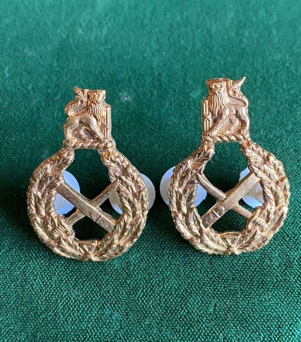 SA GENERAL OFFICERS,GILT MESS DRESS COLLAR BADGE PAIR-MATCHING PAIR-PINS INTACT