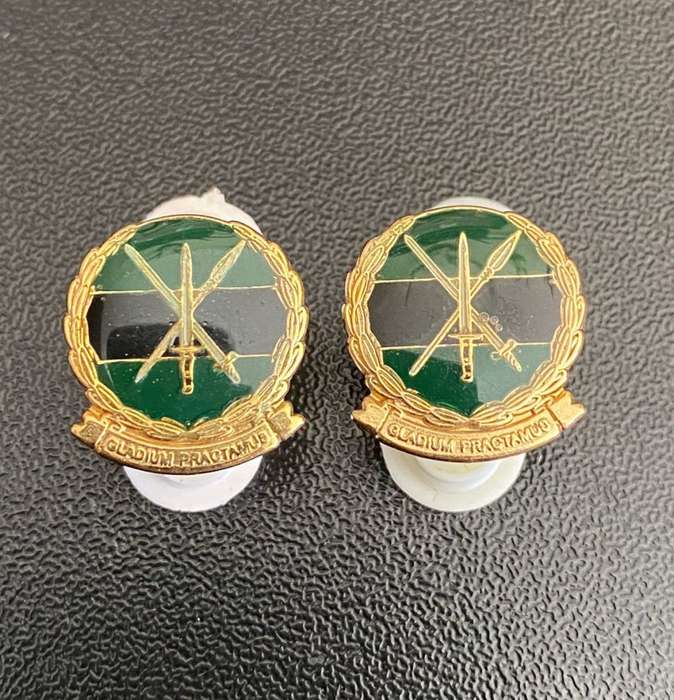 SANDF INFANTRY,MESS DRESS COLLAR BADGE PAIR-PINS INTACT