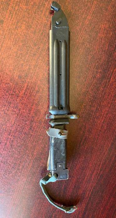 East German AK74 Bayonet with Scabbard - Steel Pommel - Impact Damage