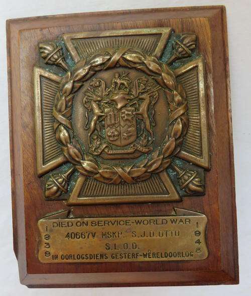 SOUTH AFRICA WW2 DEATH PLAQUE