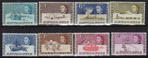 BRITISH ANTARTIC TERRITORY 1963 DEFIN PART SET OF 8. 1/2d - 9d MOUNTED MINT. SG 1-9. CAT 23 POUNDS.