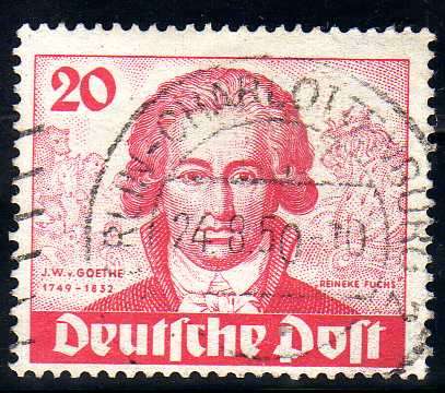 GERMANY BERLIN 1949 BIRTH BICENT OF GOETHE. 20PF RED V.F.U. SG B62. CAT 100 POUNDS.