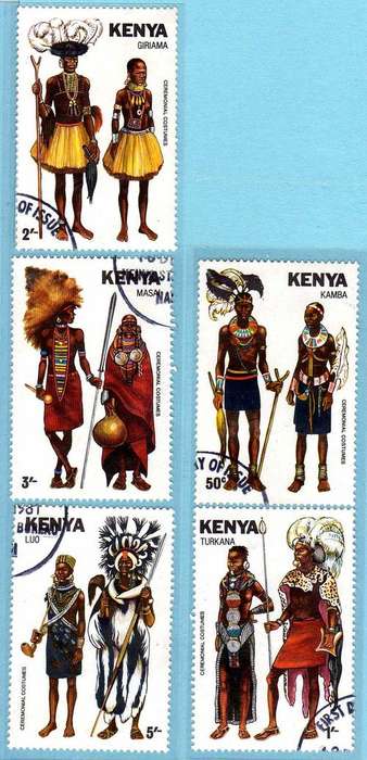 KENYA 1981 "CEREMONIAL COSTUMES" SET OF 5 V.F.U. SG 220-224. CAT 7,80 POUNDS.
