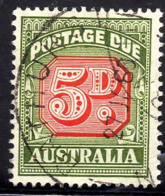 AUSTRALIA 1958-60 POSTAGE DUE 5d DIE 1. NO W/MARK. SG D136. CAT 15 POUNDS.