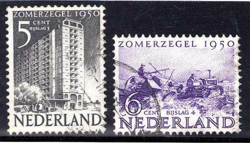 NETHERLANDS 1950 "ZOMERZEGELS" 2 STAMPS 5+3c AND 6+4c V.F.U. SG 715 & 716. CAT 9 POUNDS.