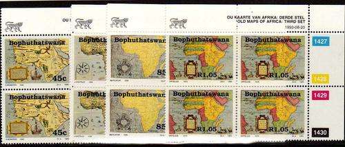 BOPHUTHATSWANA 1993 "MAPS" SET OF 4 IN CONTROL BLOCKS OF 4 UMM. SACC 303-6. CAT R168.