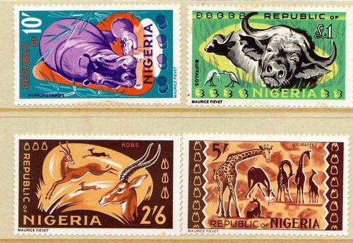 NIGERIA 1965 "ANIMAL DEFIN" 2/6d - 1 POUND. 4 STAMPS MOUNTED MINT. SG 182-5. CAT 27 POUNDS.