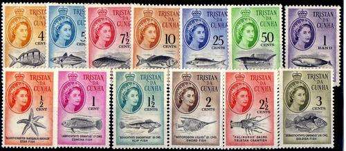 TRISTAN DA CUNHA 1961 DECIMAL DEFINITIVE SET OF 13 LMM. SG 42-54. CAT 80 POUNDS.