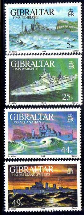 GIBRALTAR 1994 WARSHIPS 2nd SERIES SET OF 4 EX MINI SHEET U.M.M. SG MS 724. CAT 10 POUNDS.