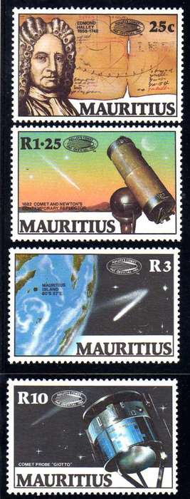 MAURITIUS 1986 "HALLEY'S COMET" SET OF 4 UNMOUNTED MINT. SG 720-3. CAT 8,25 POUNDS.