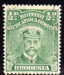 RHODESIA 1913 1/2d ADMIRAL PERF 15 GREEN V.F.U. SACC 203. CAT R270. (2015)