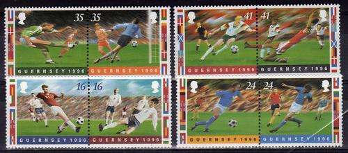 GUERNSEY 1996 "FOOTBALL CHAMPIONSHIP" SET OF 4 PAIRS U.M.M. SG 696-703. CAT 6,10 POUNDS.