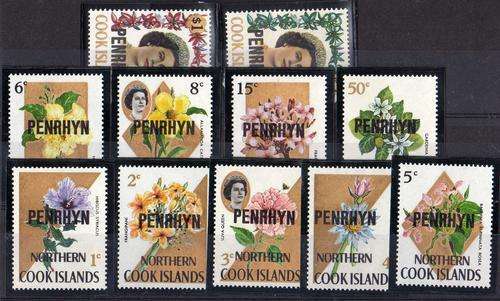 PENRHYN ISLAND 1973 DEFIN SET OF 11 UMM. SG 41A - 52A (WITHOUT SECURITY MARKINGS) CAT 40 POUNDS.