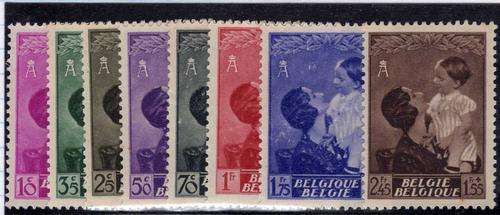 BELGIUM 1937 "QUEEN ASTRID FUND" SET OF 8 UNUSED. (MINT NO GUM) SG 787-94. CAT 16,25 POUNDS.
