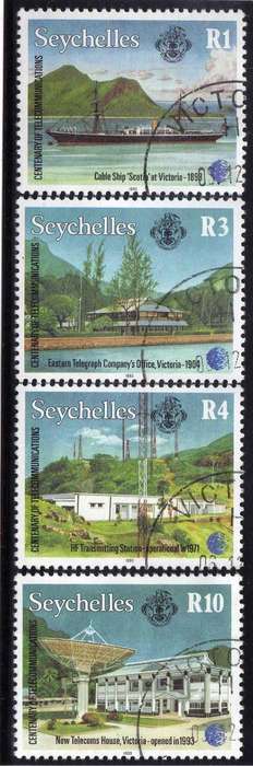 SEYCHELLES 1993 "TELECOMMS CENT" SET OF 4 V.F.U. SG 840-43. CAT 12,85 POUNDS.