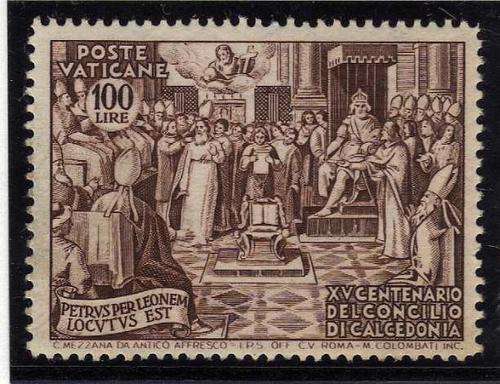VATICAN CITY 1951 "1500th ANNIV COUNCIL OF CHALCEDON" 100L FINE MOUNTED MINT. SG 172. CAT 80 POUNDS.