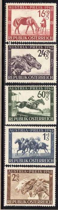AUSTRIA 1946 "PRIZE RACE FUND" SET OF 5 CLEAN MOUNTED MINT. SG 986-900. CAT 16 POUNDS.