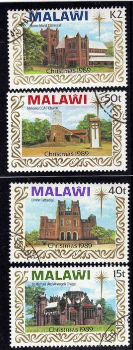 MALAWI 1989 "CHURCHES OF MALAWI" SET OF 4 VFU. SG 829-32. CAT 12 POUNDS.