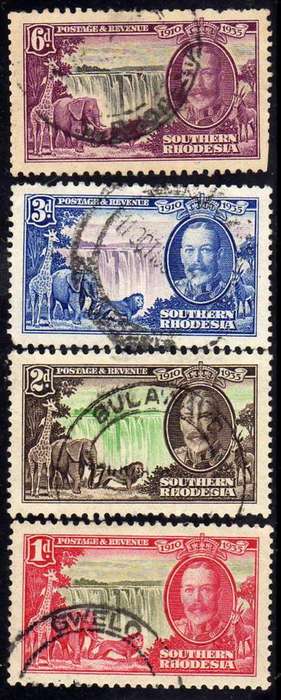 SOUTHERN RHODESIA 1935 SILVER JUBILEE SET OF 4 VERY FINE USED. SG 31-34. CAT 45 POUNDS.