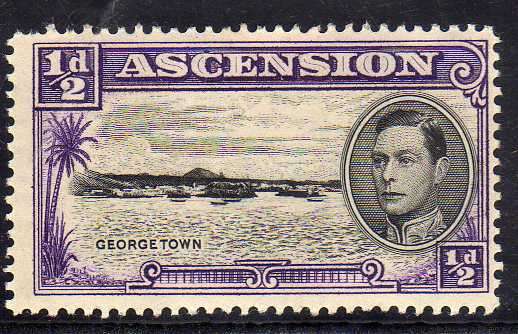 ASCENSION 1938 DEFIN 1/2d PERF 13,5 MOUNTED MINT (ONE HEAVY HINGE).  SG 38. CAT 4,50 POUNDS.