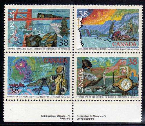 CANADA 1989 "CANADA EXPLORATION" 4TH ISSUE BLOCK OF 4 U.M.M. SG 1319-22. CAT 5 POUNDS.