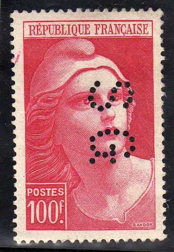 FRANCE 1945 "MARIANNE" 100F RED MINT NO GUM PERFINED. SG 935. CAT 18 POUNDS MINT.