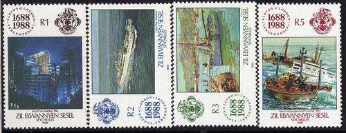 ZIL ELWANNYEN SESEL 1988 "LLOYD'S ANNIV"" SET OF 4 UMM SG 185-88. CAT 7 POUNDS.