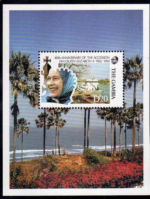 GAMBIA 1992 "40TH ANNIV ACCESSION OF QEII" 2 MINI SHEETS UMM . SG 1288. CAT 9,50 POUNDS.