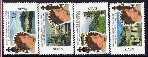 NEVIS 1992 "40TH ANNIV ACCESSION OF QEII" SET OF 4 UMM . SG 655-58. CAT 5,70 GBP.