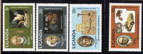 UGANDA 1987 "SCIENTIFIC DISCOVERIES" SET OF 4 UMM. SG 596-599. CAT 9 POUNDS.