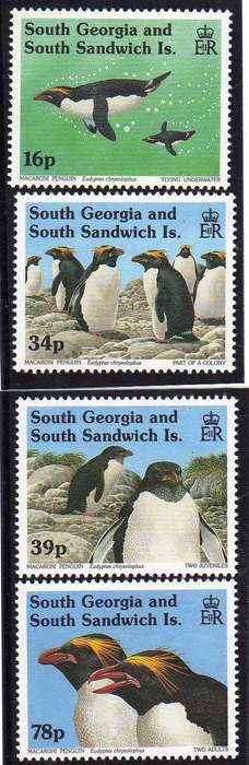 SOUTH GEORGIA & SOUTH SANDWICH ISLS 1993 "MACARONI PENGUIN" SET 4 UMM. SG 227-230. CAT 6,20 POUNDS.