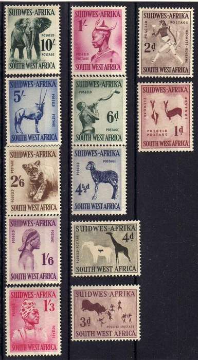 SOUTH WEST AFRICA 1954 DEFIN SET OF 12 UMM. SACC 182-93. CAT R1065.