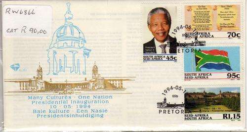 SOUTH AFRICA 1994 PRESIDENT MANDELA INAUGURATION COVER 6.3b x 3. CAT R100. (2015)