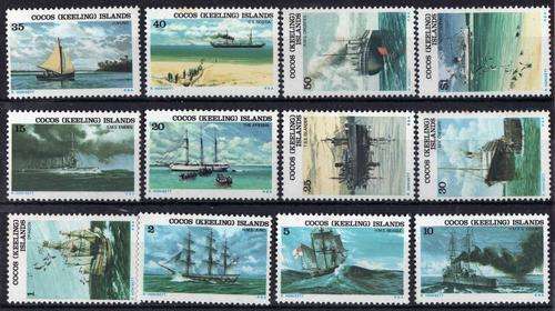 COCOS (KEELING) ISLANDS 1976 SHIPS SET OF 12 LMM + UMM. SG 20-31. CAT 6,20 POUNDS.