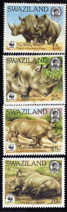 SWAZILAND 1987 "WHITE RHINO" SET OF 4 LMM(*) BUT 15c & 25c STAINED GUM. SG 529-532. CAT 18 POUNDS.