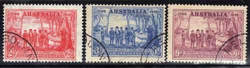 AUSTRALIA 1937 "150TH ANNIV N.S.W." SET OF 3 VERY FINE USED. SG 193-5. CAT 15 POUNDS.