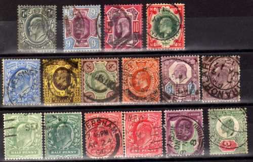 GREAT BRITAIN 1902-10 KE VII DEFIN BASIC SET OF 16 FINE USED. CAT 322 POUNDS.
