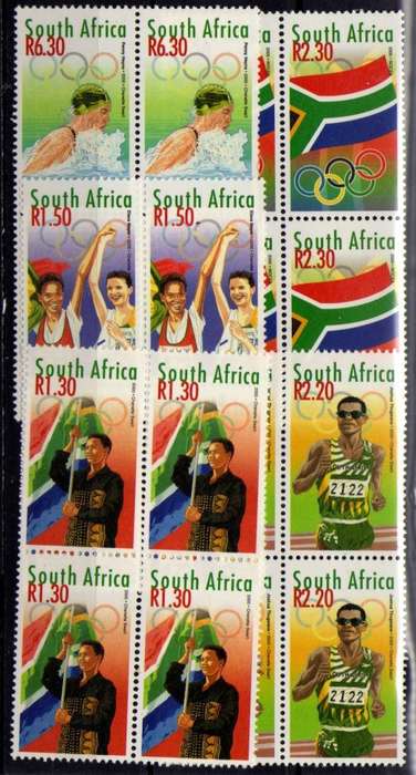 SOUTH AFRICA 2001 `OLYMPIC GAMES` SET OF 5 IN BLOCKS OF 4 UMM. SACC 1280-84. CAT R420. (2023-25)