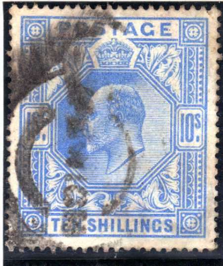 GREAT BRITAIN 1902-10 KE VII 10/- ULTRAMARINE GOOD USED. SG 265. CAT 450 POUNDS.