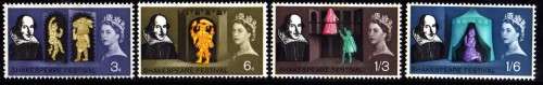 GREAT BRITAIN 1964 "SHAKESPEARE FEST" PHOSPHOR BAND SET OF 4 LMM. SG 646p-649p. CAT 12 POUNDS.