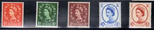GREAT BRITAIN 1958 2ND GRAPHITE LINED ISSUE 5 STAMPS W/MARK UPRIGHT. CAT 121 POUNDS