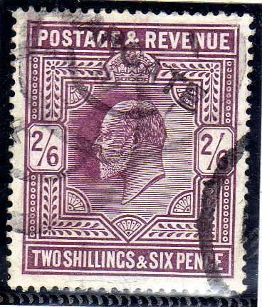 GREAT BRITAIN 1902-10 KEVII DE LA RUE PRINTING 2/6d DULL PURPLE FINE USED. SG 262. CAT 150 POUNDS.