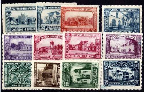 SPAIN 1930 SPANISH-AMERICAN EXHIB PART SET OF 12 MINT NO GUM. SG 627, 629-639. CAT 19,45 POUNDS.