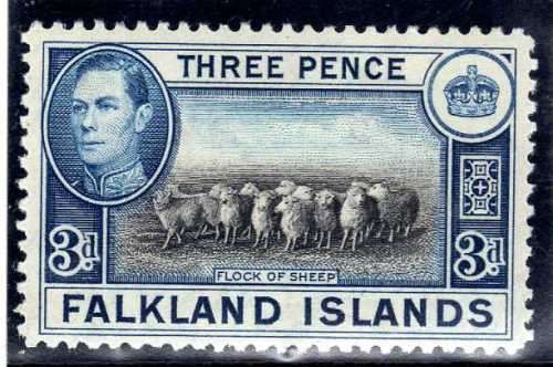 FALKLAND ISLANDS 1938 DEFIN 3d BLACK & BLUE MOUNTED MINT. SG 153. CAT 6,50 POUNDS.