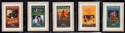 AUSTRALIA 1995 "CINEMA CENTENARY" STRIP OF 5 & SELF ADHESIVE SET OF 5 UMM. SG 1530-39. CAT 11 GBP.